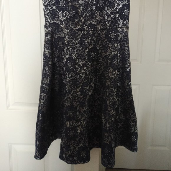 Ricki's | Blue Silver Floral Jacquard Dress | 4 - Picture 4 of 16